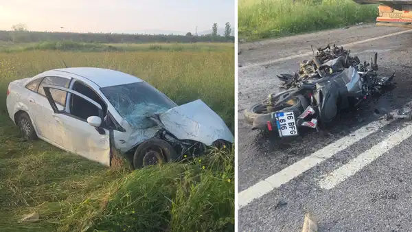 Bursa'da otomobil tarlaya uçtu, devirdiği elektrik direğine motosiklet çarptı: 1'i ağır, 4 yaralı