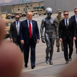 Trump, kelepçeli uzaylının yanında yürüdüğü bir paylaşım yaptı.