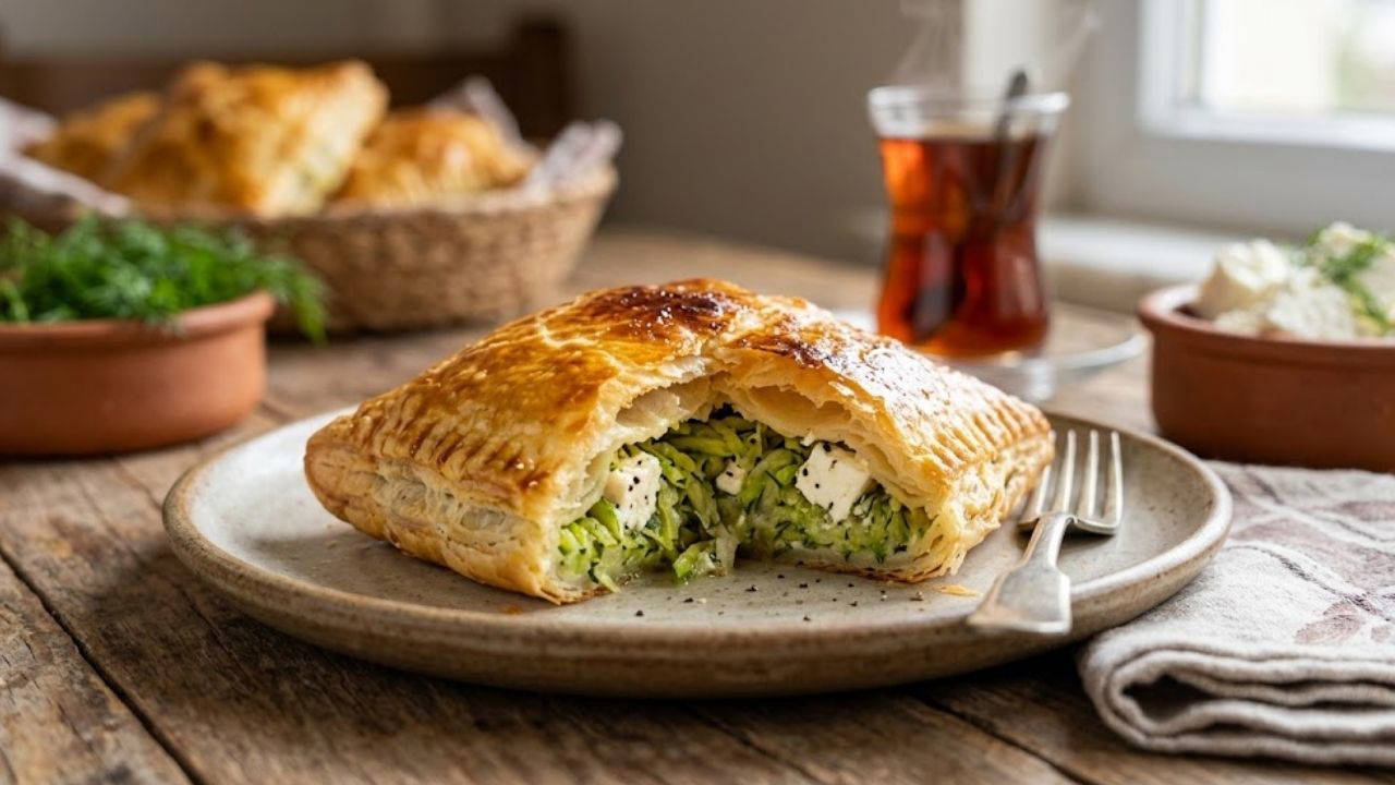 Sofralara alışıla gelmiş lezzetlerin dışına çıkmak isteyenler için tulum peynirli ve kabaklı börek, son derece pratik bir alt