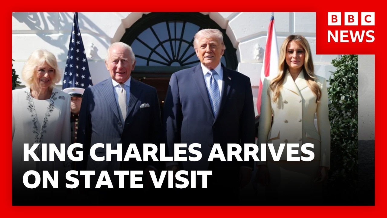 King Charles greeted by President Trump at White House at start of US visit | BBC News