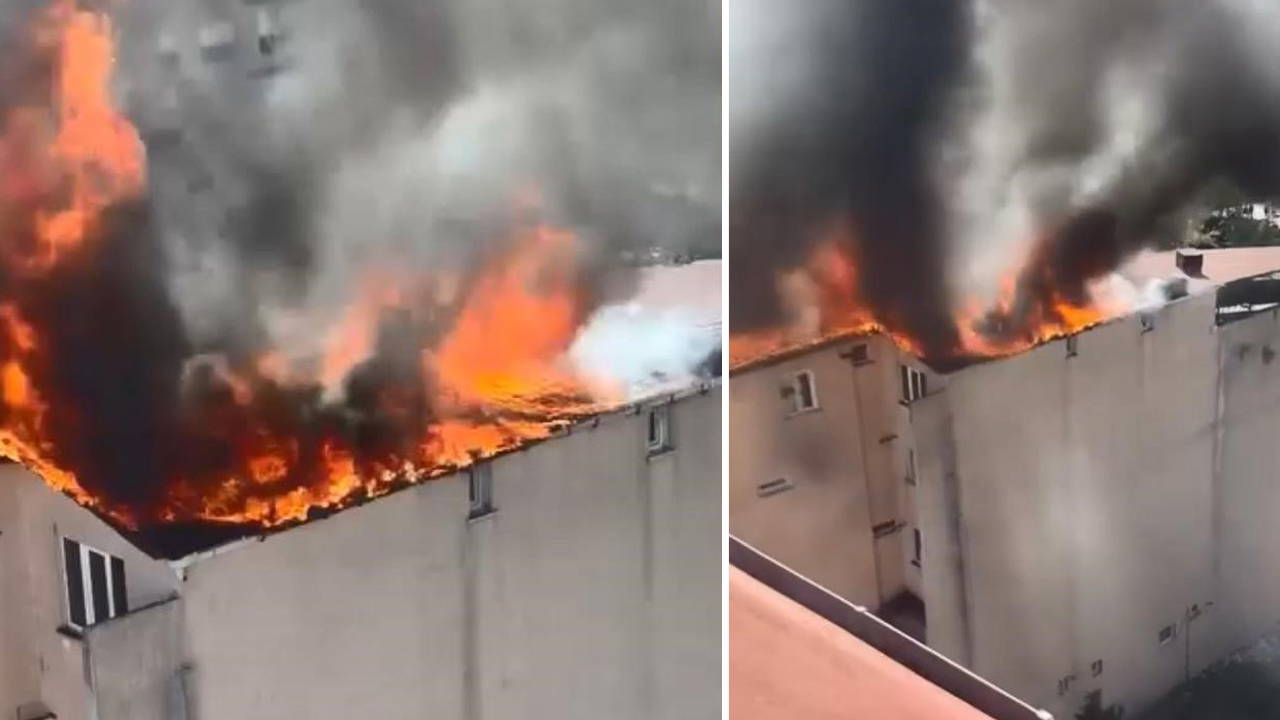 Sarıyer’de 5 katlı binanın çatısı alev alev yandı: Mahallede panik yaşandı