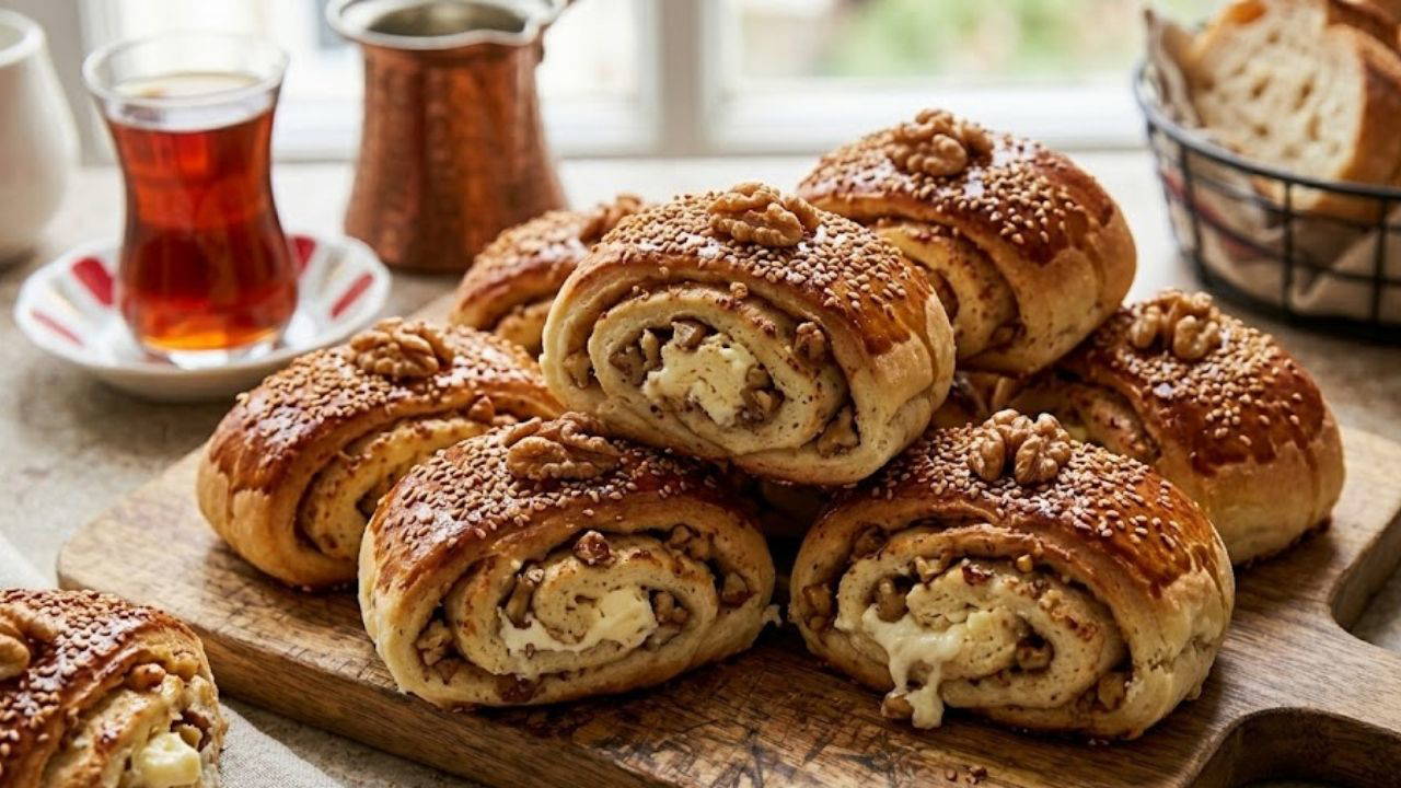 Kahvaltı sofralarını süsleyen kat kat lezzet: Kaymaklı cevizli poğaça tarifi