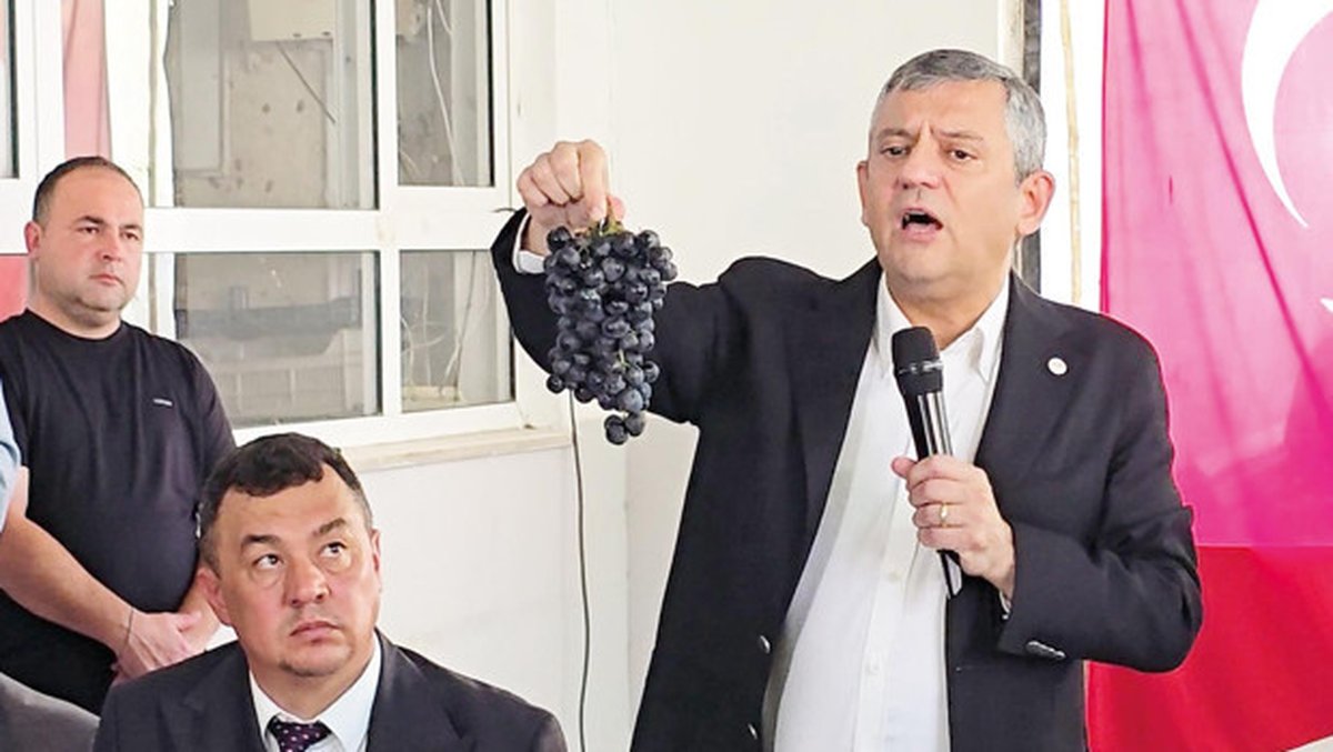 Yeni Parti Genel Başkanı Özgür Özel, Bursa'nın Mudanya ilçesinde düzenlenen bir programda üzüm üreticileriyle bir araya geldi